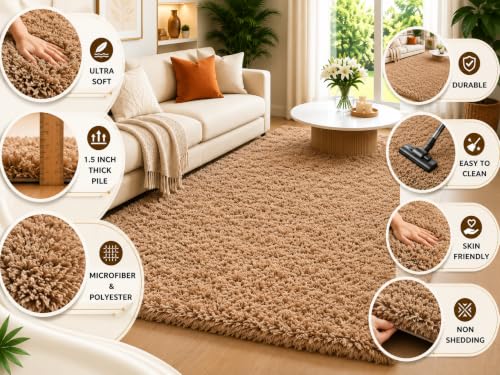 Image of Shaggy Carpet 3x5 Ft for Living Room & Bedroom (Gold)