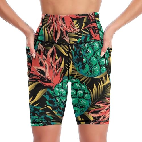 Short de sport femmes Ananas Vert legging court taille haute S