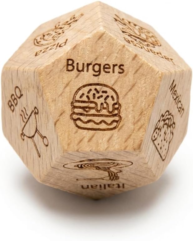 Funny Food Decision Dice – What’s for Dinner Dice, Wooden Dinner Decider for Couples, Date Night Food Dice Game, Unique Gift Idea