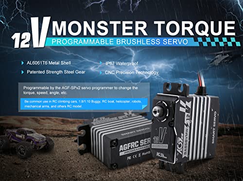 Agfrc 66Kg Waterproof Rc-Steering-Servo-Motors High-Torque - 12V Digital Full Metal Gear Brushless Programmable Smart Servo For 1/8 1/10 Rc Car Boat Crawler, Control Angle 180° (Sa86Bvmw) #TOP5
