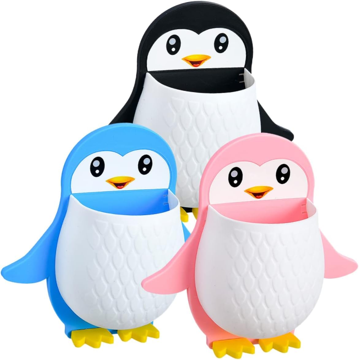 KBS Toothbrush Holder Storage Organizer for Bathroom Wall Mounted Penguin Shape with Self Adhesive Stick Multipurpose Wall Shelves Plastic
