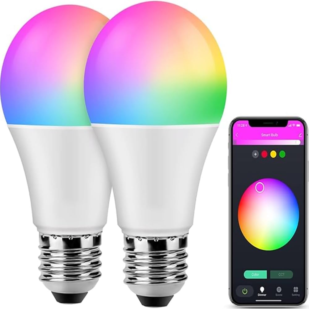 Bombilla Inteligente E27 9W 100V 110V 120V 220V 240V Bombilla LED Lnteligente Con Cambio De Color Regulable Blanco Frío Cálido Bombillas Inteligentes Tornillo RGBCW,2 pack