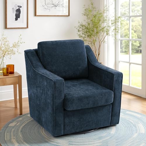 Blissabod Swivel Accent Chair, Mid Century Round Barrel Arm Chair for Living Room, Comfy Chenille Club Single Sofa Chair for Bedroom-Navy