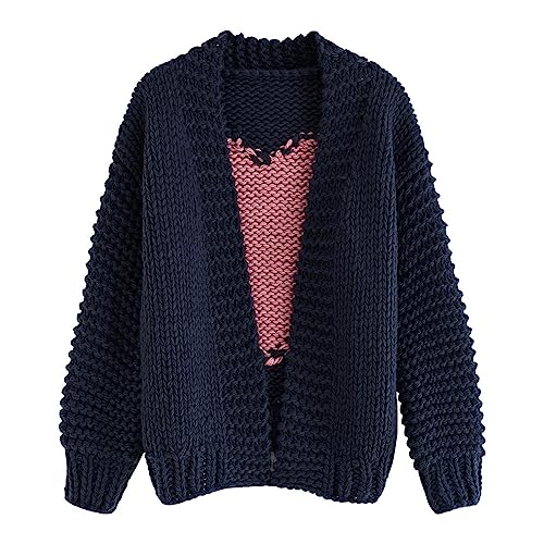 Image of CHICWISH Women's Navy Key to My Heart Hand Knit Chunky Cardigan