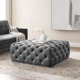 Modway Amour Tufted Performance Velvet Large Upholstered Ottoman in Gray, Square