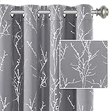 H.VERSAILTEX Blackout Curtains for Bedroom Foil Print Twig Tree Branch Thermal Insulated Grommet Curtain Drapes Light Blocking Thick Soft Window Curtains for Living 52 x 84 Inch Grey 2 Panels