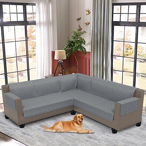 Arfntevss Corner Sectional Couch Covers Water Resistant 3-Pieces L Shape Sofa Cover Set Quilted Anti Slip U-Shaped Sofa Slipcovers Living Room Furniture Protector For Pet Dog Cat (Gray, Large) #TOP1