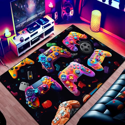 Gaming Area Rug Teen Boys Carpet, 3D Multi Gamepad Game