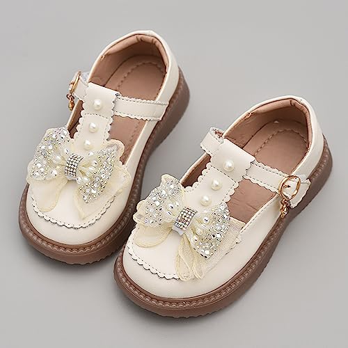 Girls' Lace Bow Rhinestone Closed Toe Sandals Soft Bottom Casual Shoes Non Slip Suitable with Little Girl Flip Flops (White, 32)3
