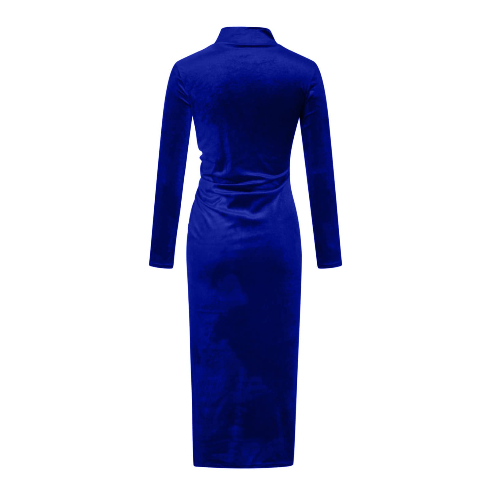 Robe vintage en velours avec col en V et col roulé - Manches longues - Robe de soirée moulante - Robe de bal élégante et rétro, 1056-Bleu, XL