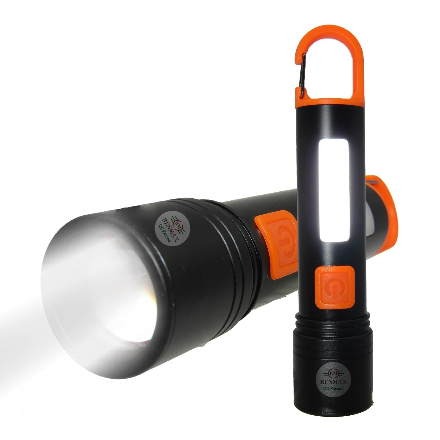 FENOZA Rechargeable LED Torch with USB Charging Cable, Black and Orange (F4)-image-48