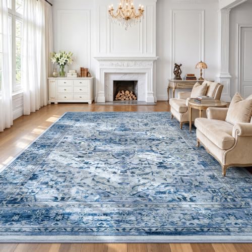 Image of smiry Vintage Area Rugs Living Room 120 x 160 cm Carpet Blue