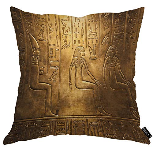 Ekobla Egyptian Hieroglyphics Throw Pillow Cover Ancient Golden Art Symbol Historical Civilization Cozy Square Cushion Case For Men Women Boys Girls Room Home Decor Cotton Linen 18X18 Inch #TOP14