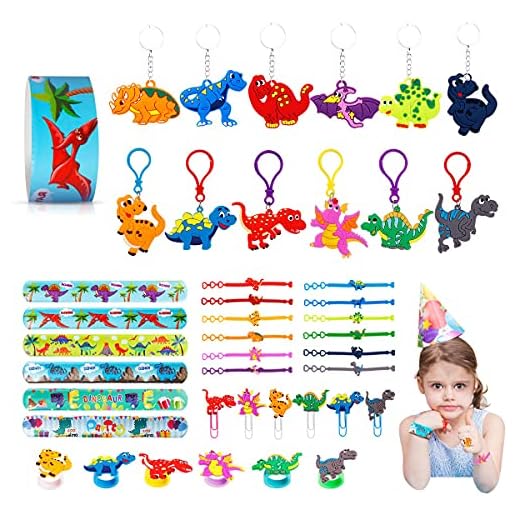 JOYUE Dinosaurie party gåvor, 50 stycken dinosaurieleksaker barnfödelsedag gästpresenter innehåller dinosaurier armband nyckelring tatueringar bokmärken ring slap armband