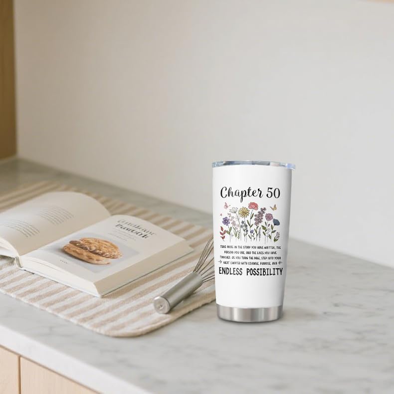 50th Birthday Gifts for Her Tumbler 20 Oz, 50th Birthday Gifts for Women, 50 Year Old Gifts for Women, Happy 50 Birthday Decorations Cup Mug Gifts for Woman Mom Grandma Wife Sister Friend - Image 5