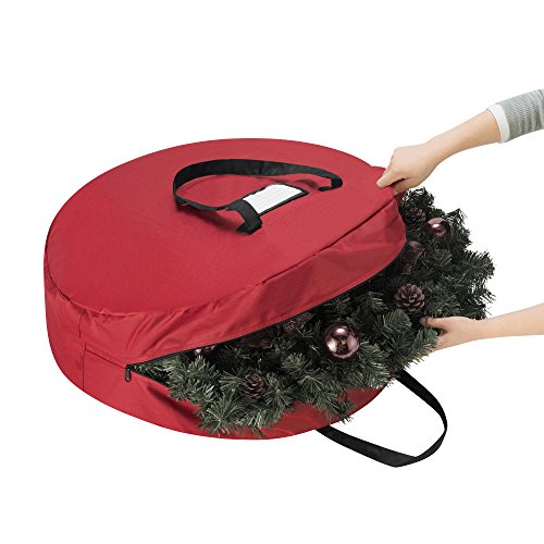 Wreath Storage Bag Round 30" Holiday, Easter, Fall & Christmas Artificial Wreaths & Garland- Red Canvas Tote With Handles By Tiny Tim Totes #TOP2