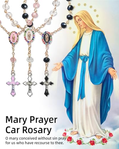 Car Rosary for Rearview Mirror Hanging - Catholic Religious Devout Gift with Virgin Mary Charm and Crucifix, Ideal Catholic Rosary Gifts for Men & Women (Black)3
