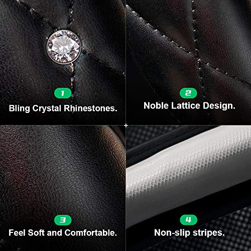 Xizopucy Black Gold Leather Bling Steering Wheel Cover, Anti-Slip Steering Wheel Protector With Crystal Rhinestones, Bling Steering Wheel Cover For Women And Girl Fit 14.5-15 Inch #TOP4