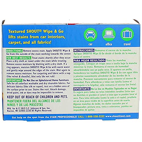 Lenços removedores de manchas Shout Wipe & Go, 12 unidades (pacote com 2)