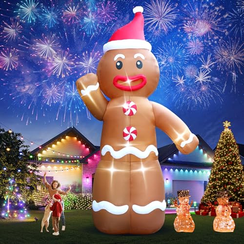 Image of 20FT Christmas Giant Inflatable Outdoor Decorations, Blow Up Gingerbread Man Yard Decoration, Xmas Decor Build-in LED Lights for Garden Lawn Yard Porch Holiday Party