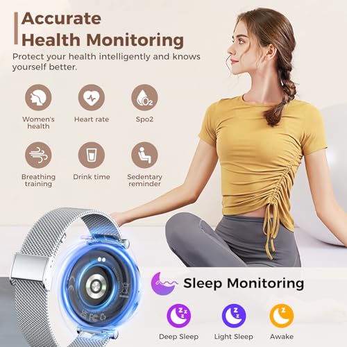 Image of Smart Watch for Women, AMOLED HD Display Fitness Tracker Bluetooth Make /Answer Call, 1.19 inch Watches with 110+ Sports Modes /Heart Rate /SpO2 /Sleep Monitor, Smartwatch IP68 Waterproof for Android iOS