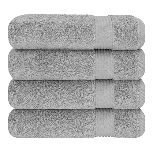 Cotton Paradise 4 Piece Turkish Bath Towels for Bathroom, 100% Cotton Extra Large Soft Plush Towels Bathroom Set, Light Gray