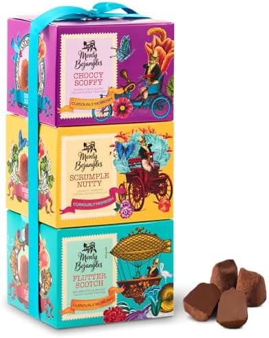 Monty Bojangles Schokoladentrüffel- Pralinen Sortiment mit Kakao bestäubt in Geschenkturm (3x100 g), 3 verschiedene Schokolade Geschmacksrichtungen, preisgekrönte Pralinen