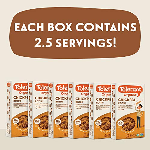 Tolerant Organic Chickpea Rotini Pasta, 8 Ounce Box (Case of 6), Plant-Based Protein, Vegan Pasta, Single Ingredient Protein Pasta, Gluten-Free Pasta, Clean Pasta, Low Glycemic Index Pasta