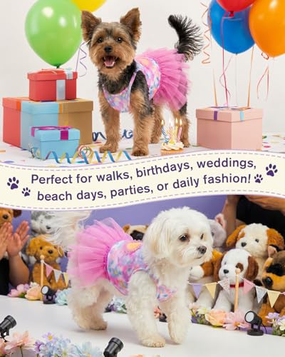 Image of CuteBone Cute Pet Dress for Small Dogs, Cats - Ruffle Princess Outfit with Pleated Heart, Summer Lightweight Breathable Dog Party Clothes for Holiday, Walks, Birthday, Photos DDQ04S