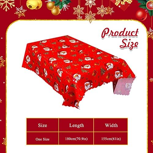 Christmas Table Cloth, Red Christmas Tablecloth Rectangular Party Table Cover Dining Tablecloths 180 x 150 cm Long, Large Washable Xmas Table Cloth and Runner for Christmas Dinner Table Decorations