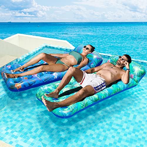 Finduwill Oversized Pool Float Lounge, 72" X 37" Extra Large Fabric-Covered Pool Floats For Adults And Finduwill 2 Pack Inflatable Pool Floats Adult Size With Headrest, Inflatable Pool Floats Rafts #TOP5