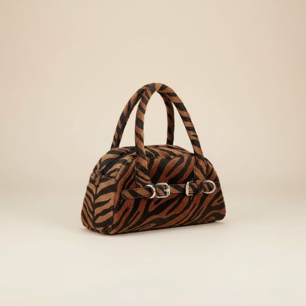Fashion Animal Print Handbag, Black and White Zebra Pattern, Handle Tote Purse with Stylish Design