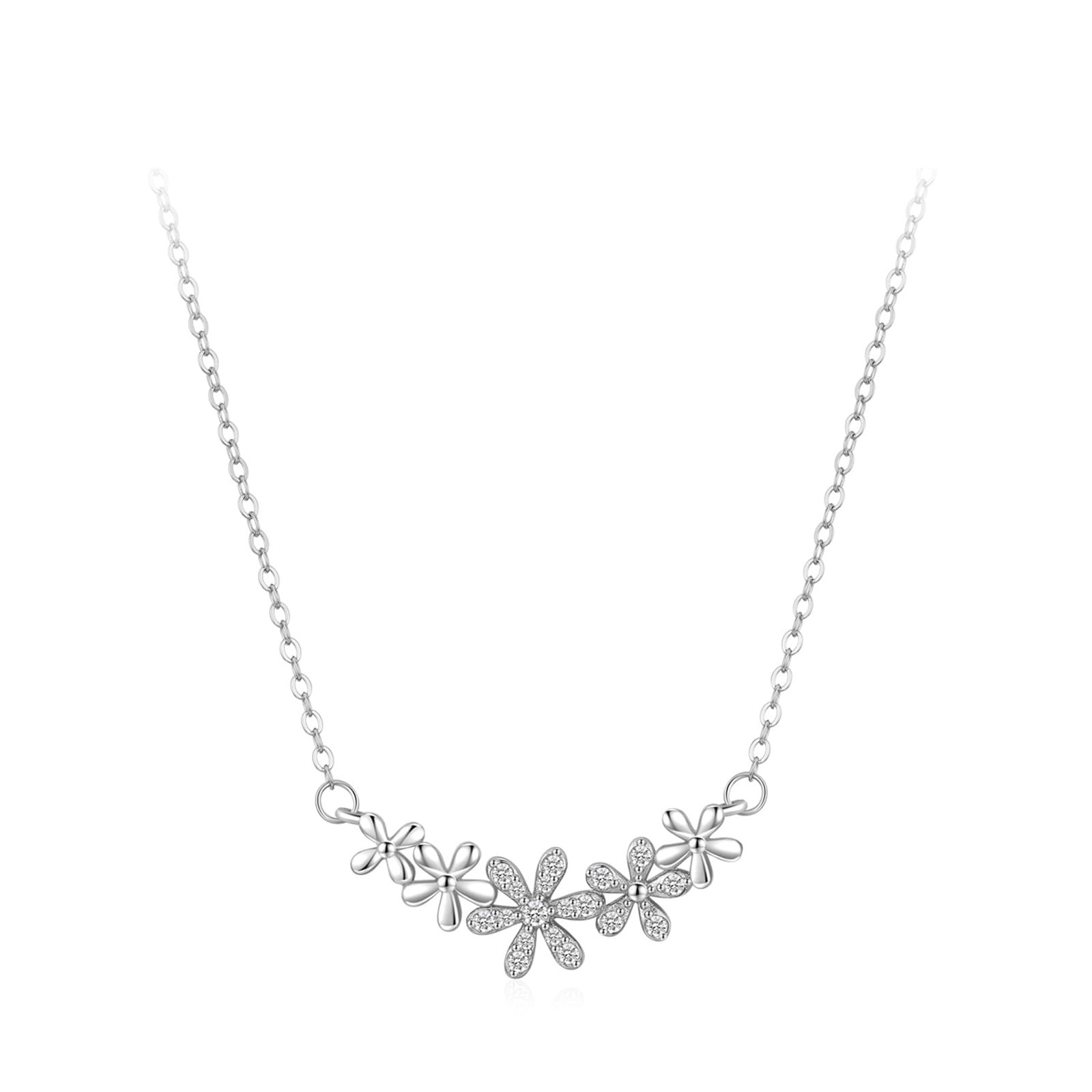 Collar de margaritas para adultos, cadena de oro blanco de 9 K, 14 y 18 quilates con moissanita, collares de cable alargado para hija de 40 + 5 cm