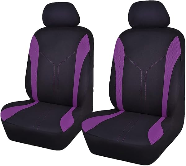 Flying Banner Car Seat Covers Front Seats and Rear Bench Mesh Fabric Rear Bench Split Polyester Cover Easy Installation SUV CAR Woman Lady Femal (Front Set, Black Purple)