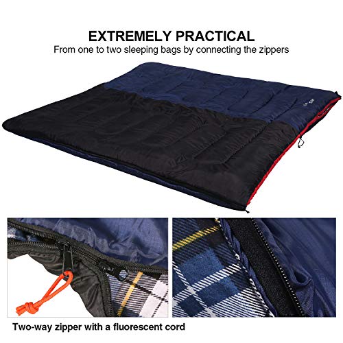REDCAMP Outdoors Cotton Flannel Sleeping bag for Camping Hiking Climbing Backpacking, 3-season Trip Warm S Envelope Sleeping Bags 75 by 33 Inches (Navy Blue with 2lbs Filling) by REDCAMP - Image 5
