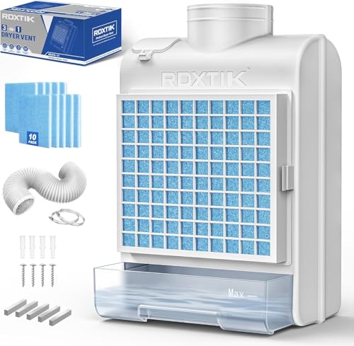 RDXTIK 3-in-1 Indoor Dryer Vent Kit, 2026 Upgraded, 10 Pcs Polyester Filters for 4 Layer Purification System, Stainless Steel Screen Filter and Water Drawer For Electric Dryer