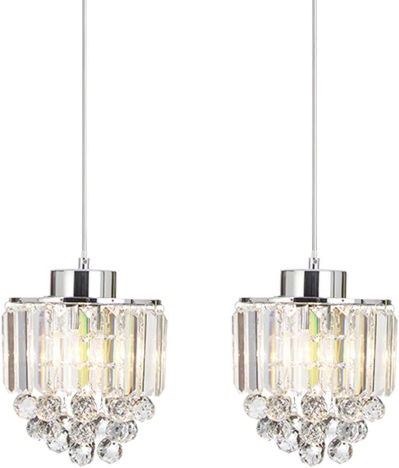 COTULIN Set of 2 Polished Decorative Crystal Chandelier Pendant Light,Chrome Pendant Lighting Fixture for Kitchen Island Living Room Dining Room Bar,Cord Adjustable Hanging Pendant Lamp