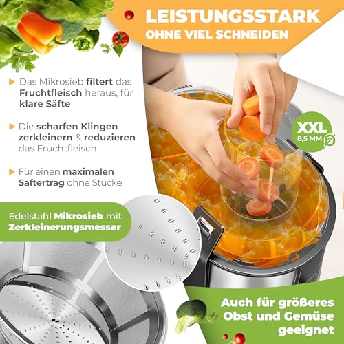 KESSER - Centrifugeuse en Inox Fruits et légumes 1100W, Extracteur de jus, Capacité 1L, Ouverture 85mm – Image 5