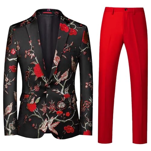 Mens 2 Piece Floral Dress Suit Regular Fit Tuxedo 1 Button Suits Dinner Party Tuxedo Jacket & Pants