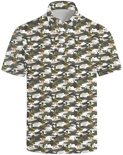 baprrjy Hunting Shirts Mens Duck Wild Camouflage Polo Shirt Short Sleeve Funny Hawaiian Golf Polo Duck Gifts Hunting Clothes