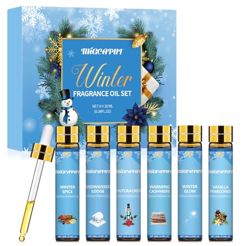 MIGCAPUT Invierno Aceites Esenciales para Humidificador 6 x 10ML, Natural Aromaterapia Aceites Aromáticos Set - Cascanueces, Albergue Besado por la Nieve, Piñas de Vainilla, Cachemira Caliente