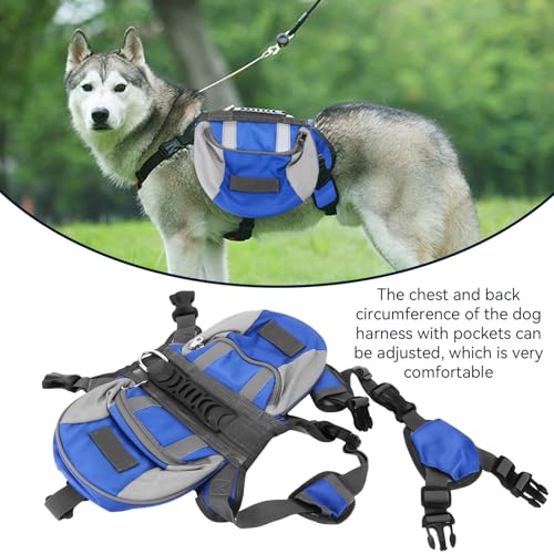 Cyrank Hunderucksack Geschirr, Hundesattel Hunderucksack Hundeweste Hundesatteltaschen Hundereisetasche mit reflektierendem Streifen Hundewanderweste für kleine mittlere große Hunde(L)