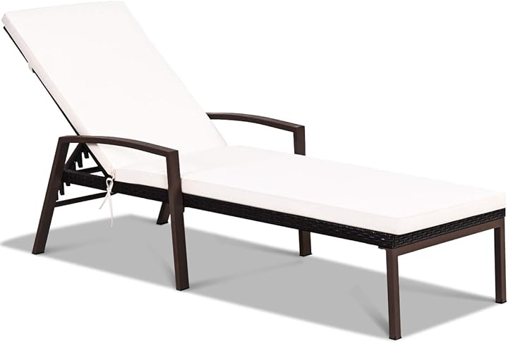 Costway lettino sdraio da giardino con cuscino e braccioli regolabili struttura in acciaio e rattan pe OP70261IT Costway lettino sdraio da giardino con cuscino e braccioli regolabili struttura in acciaio e rattan pe OP70261IT