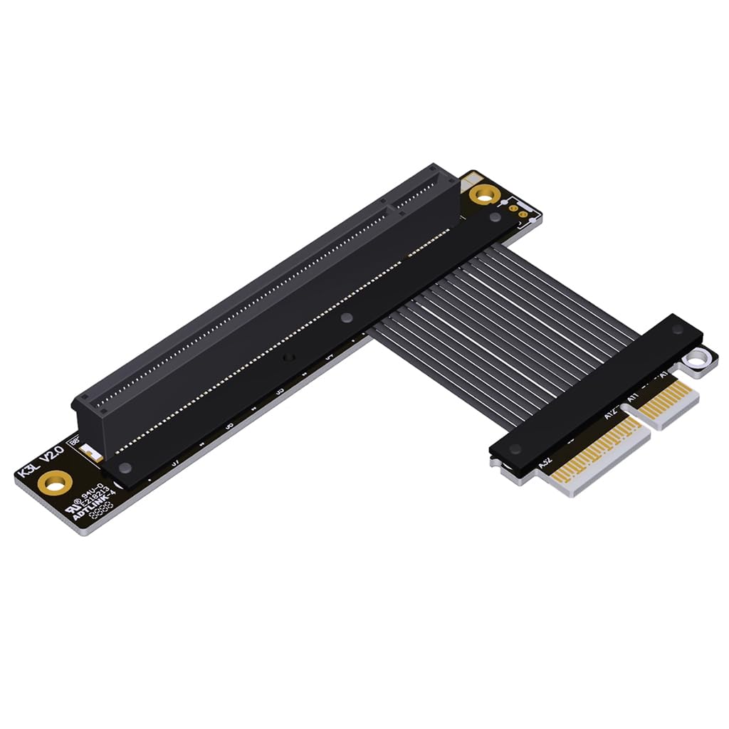 JMT ADT-K23S PCIe 5.0 x4 to x16 Graphics Card Extension Cable 128Gbps High-Speed Flex Adapter, Reversible Support 1U Extension (K23SL-BK,15CM)