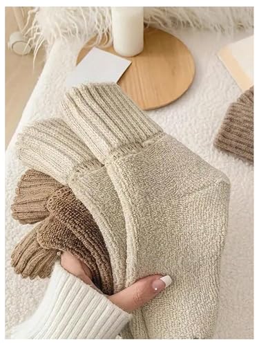 WDIRARA Women's 5 Pairs Crew Socks Warm Thick Knit Socks Soft Cozy Socks3