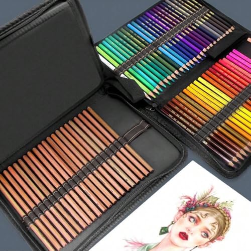 Image of 72 Slot Portable Folded Colored Pencil Case Canvas Zippered Large Capacity Pencil Bag Pouch for Watercolor Pencils