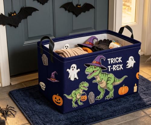 Image of Rectangle Kids Baskets Halloween dinosaur Basket Cute Storage Bin Fish Box for Room Decor Gift Basket(Halloween dinosaur)
