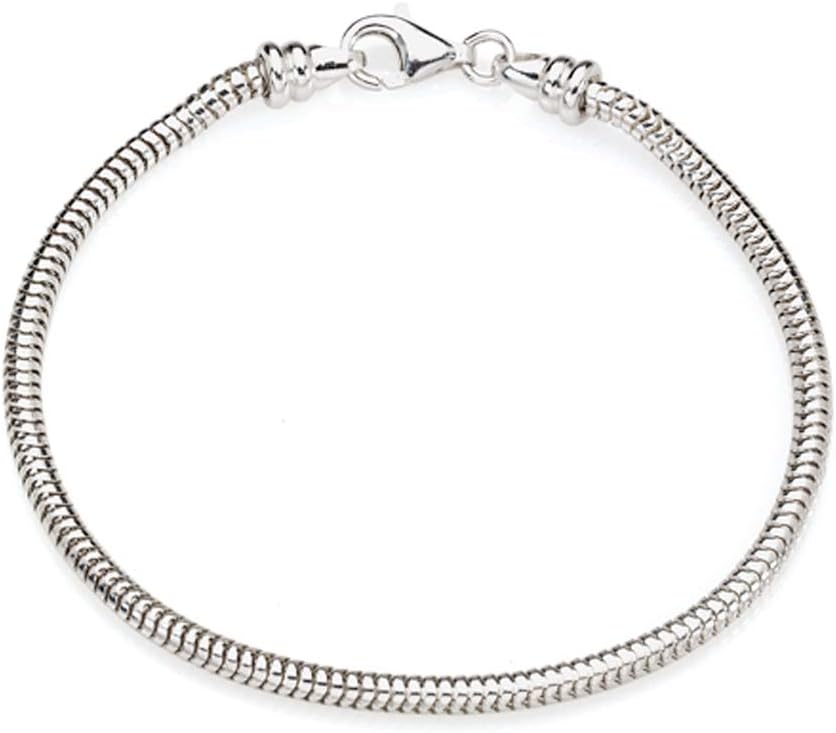 The Black Bow Sterling Silver 3mm Artisan Snake Starter Bead Charm Bracelet, 7.5in