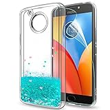 Moto E4 Plus Glitter Case (USA Version) (Not Fit E4) with HD Screen Protector for Girls Women,LeYi Bling Shiny Quicksand Liquid Clear TPU Protective Case for Moto E Plus (4th Generation) ZX Turquoise