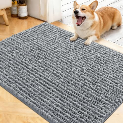 Image of OLANLY Dog Door Mat for Muddy Paws 40x32, Ultra-Absorbent Chenille Mud Mat